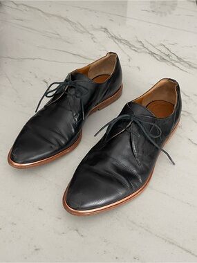 Veronique Branquinho Black Leather Lace-Up Oxfords Flats with Copper trim